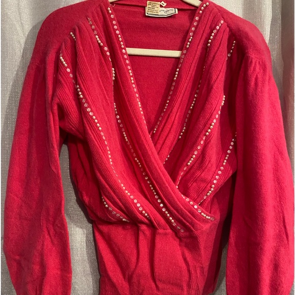 Vintage needle works bright pink sweater top med. rabbit hair wool sweater - Picture 1 of 4